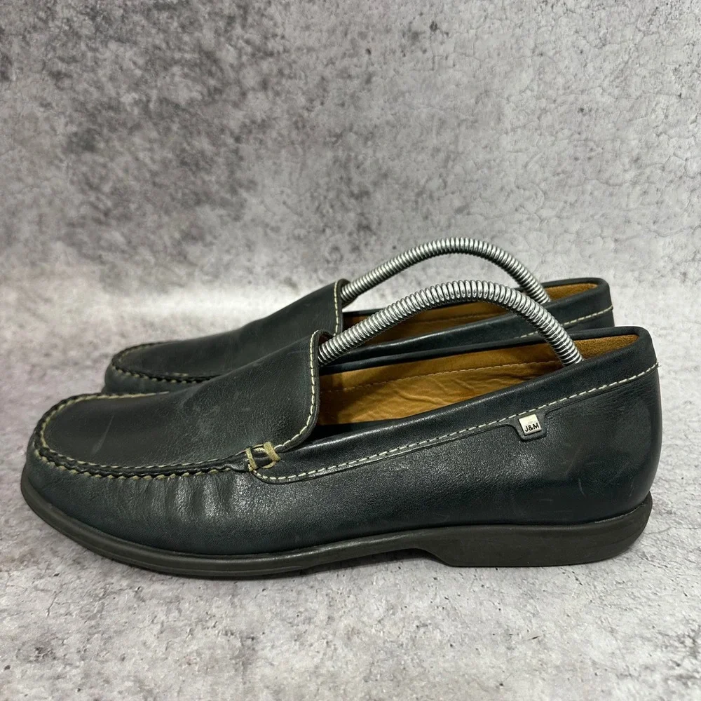 Johnston & Murphy Loafers Mens 10.5 Dark Green Leather Slip On Contrast Stitch